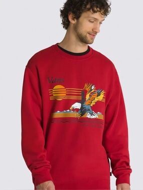 Vans Red Crewneck Sweatshirt with Multicolor Eagle Graphic